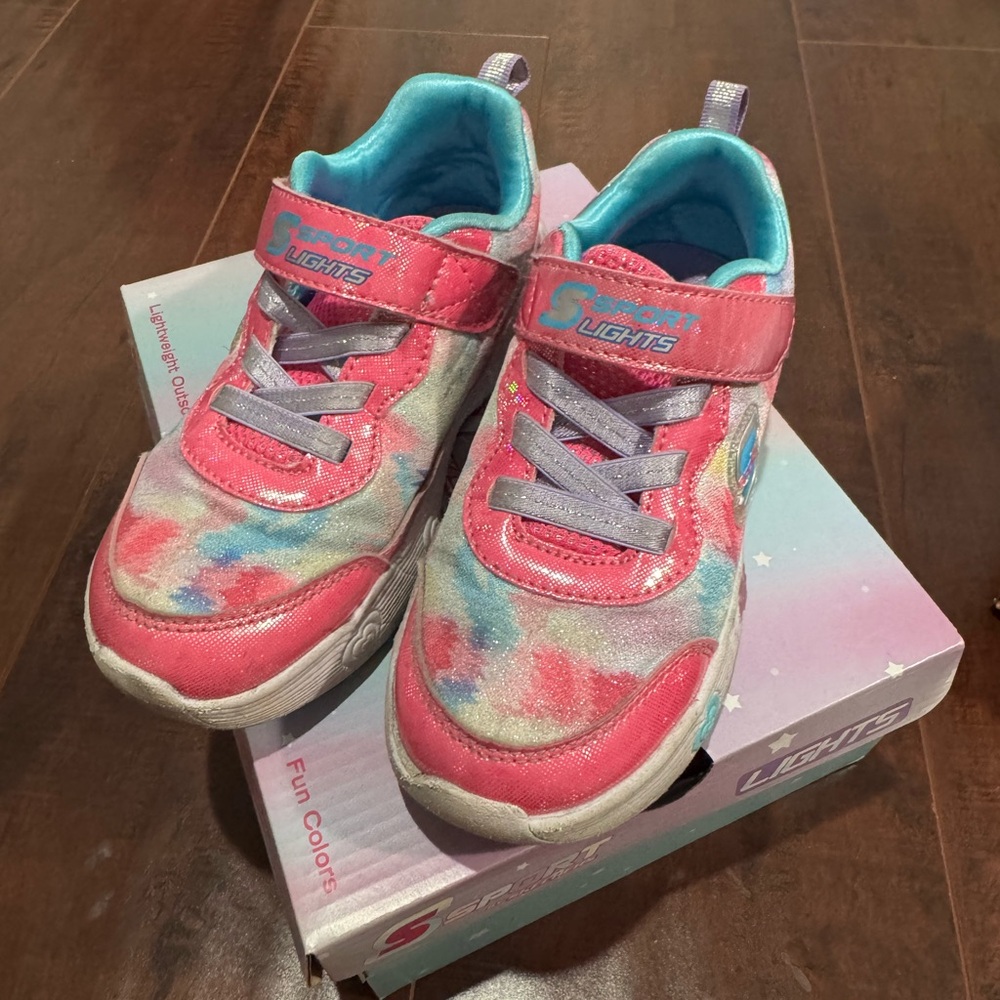 Skechers Light Up Kids Sneakers - Pink and Blue Tie-Dye